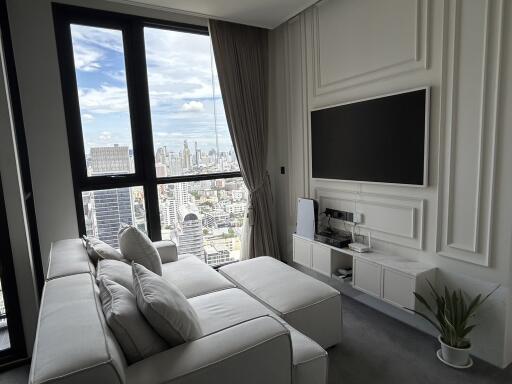 Modern living room with city view