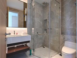 Modern bathroom with glass shower enclosure