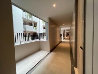 Modern apartment building hallway view