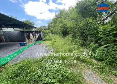 Outdoor area with greenery and covered section