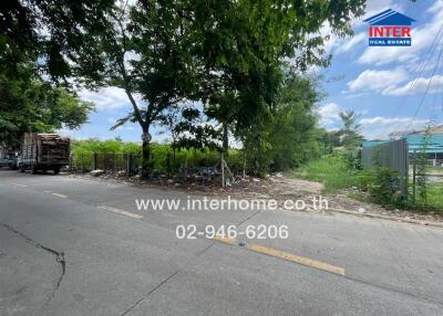 vacant plot of land with trees and street view