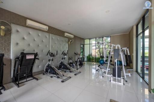 Modern gym with various exercise equipment