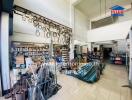 Spacious workshop with tools and materials neatly organized on shelves