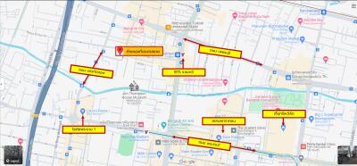 Map showing various landmarks and streets in Bangkok