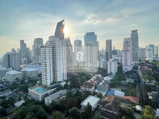 City skyline view from window