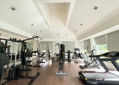 Well-equipped home gym with modern fitness equipment