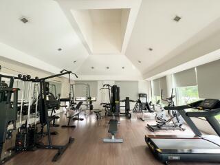 Well-equipped home gym with modern fitness equipment