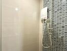 Modern shower with tiled wall