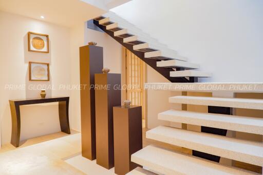 Modern foyer with floating staircase