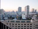 View from balcony overlooking city skyline