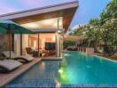 Modern villa with private swimming pool and lounge area