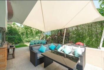 Outdoor seating area with canopy