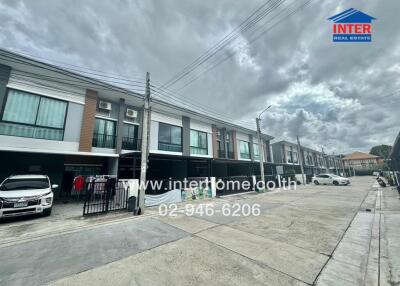 Street view of modern townhouses