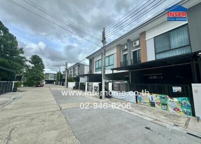 Street view of modern residential townhouses