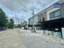 Street view of modern residential townhouses