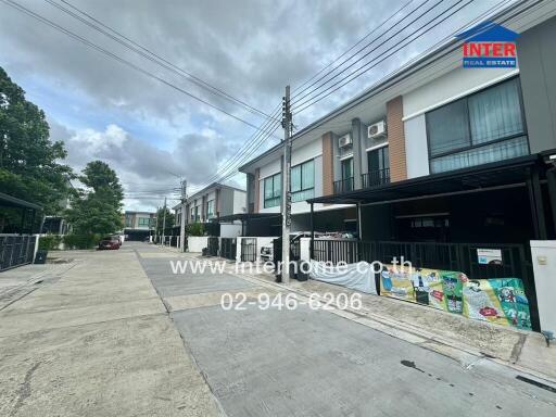 Street view of modern residential townhouses