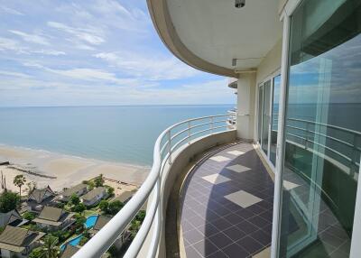 A spacious balcony with stunning ocean views