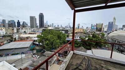 View of the city skyline from a balcony