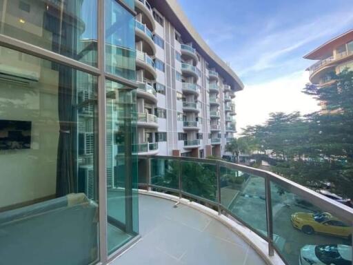 Balcony view overlooking modern residential building