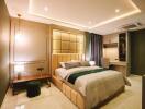 Modern bedroom with stylish lighting and cozy décor