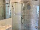 Modern bathroom with glass shower enclosure