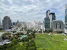 City skyline view with green spaces