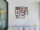 Wall with picture frames in a living area