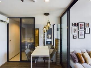 Modern dining area with glass partitions