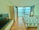 Bedroom with a sea view and modern furnishings