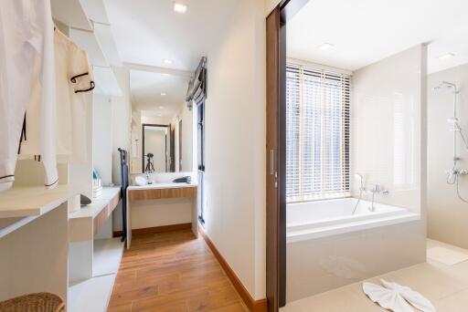 Modern bathroom with bathtub and shower