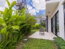 Modern backyard with greenery and patio