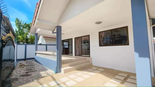 Exterior of a modern house with a courtyard