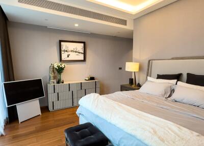 Modern bedroom with furniture and decor