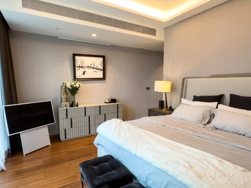 Modern bedroom with furniture and decor