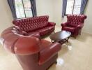 Living Room with Red Leather Furniture