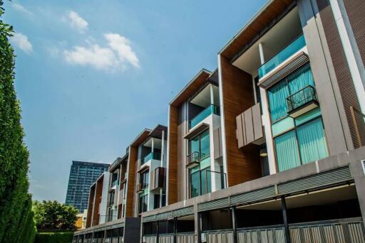 Modern apartment building exterior with balconies