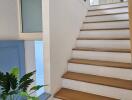 Indoor stairway with wooden steps