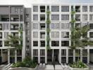 Modern apartment building with greenery