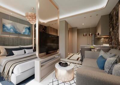 Modern bedroom and living area with a stylish design