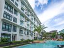 Modern apartment building with outdoor swimming pool