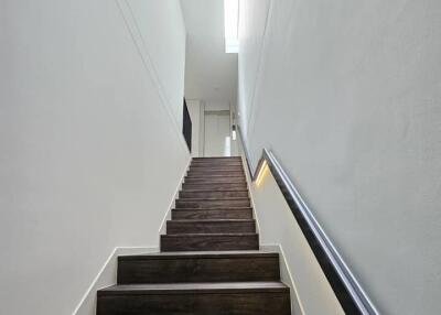 Modern indoor staircase with wooden steps and handrail