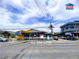 Street view with buildings and power lines