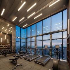 modern gym with panoramic city view