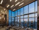 modern gym with panoramic city view