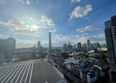 City skyline view with tall buildings on a sunny day