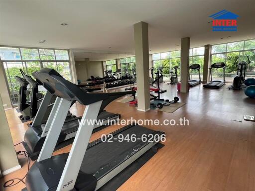 Spacious gym with modern equipment