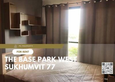 Bedroom with large window and modern decor at The Base Park West Sukhumvit 77