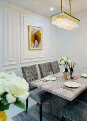 Elegant dining room with chandelier