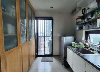 Modern kitchen with balcony view