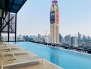 Rooftop infinity pool with city skyline view